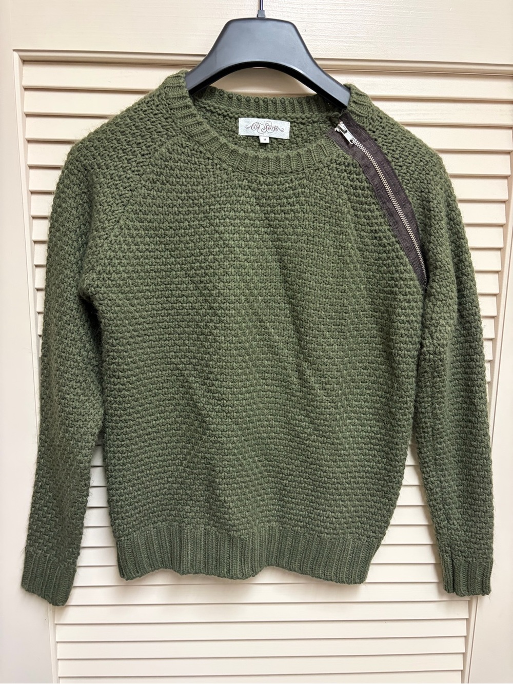 Ci Sono Sweater Womens M Olive Green Chunky Knit Shoulder Zip Pullover